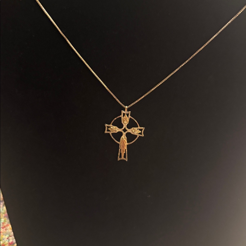 Elegant 925 Silver Necklace Marked And Gold Plated Cross Unmarked